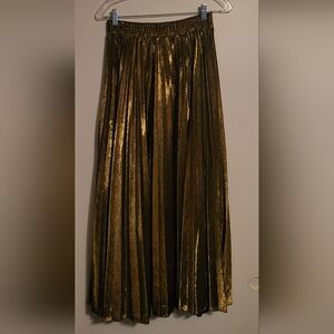 Gold Pleated Midi Skirt